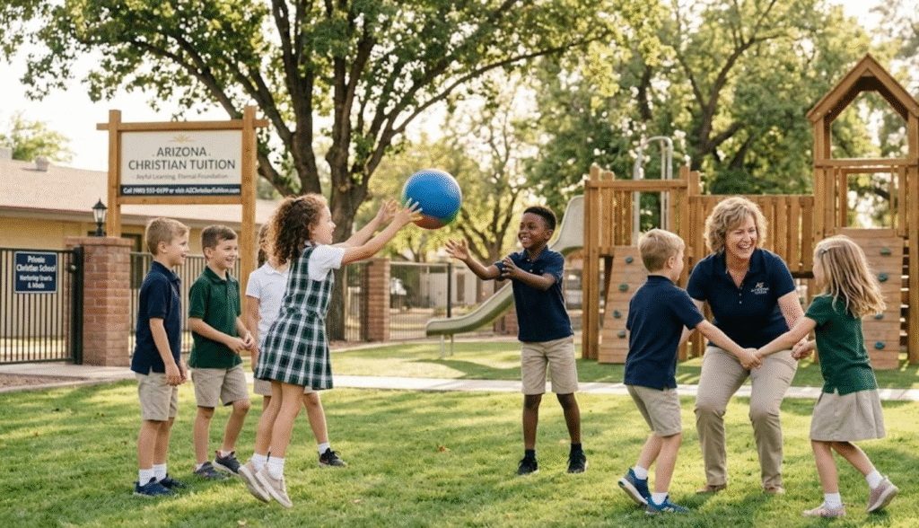 School hallway with students